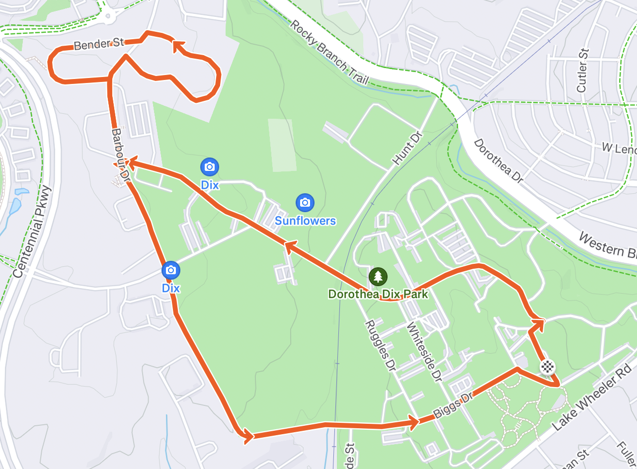 Dix Park Run Club 3 Mile Route